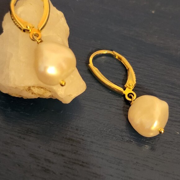 NEW 14k gold plated 925 sterling silver faux pearl drop earrings KHOLS - Picture 2 of 7